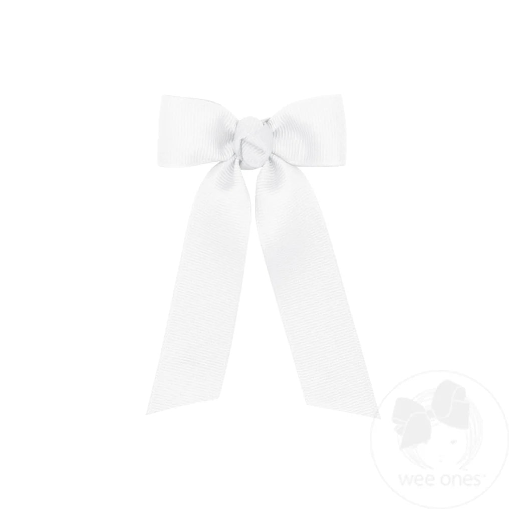 White Grosgrain Bowtie with Knot Wrap and Streamer Tails