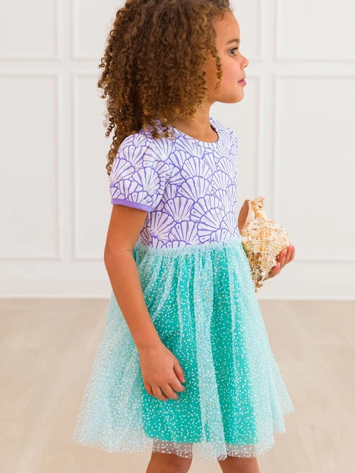 Magical Mermaid Short Sleeve Princess Bow Twirl Dress