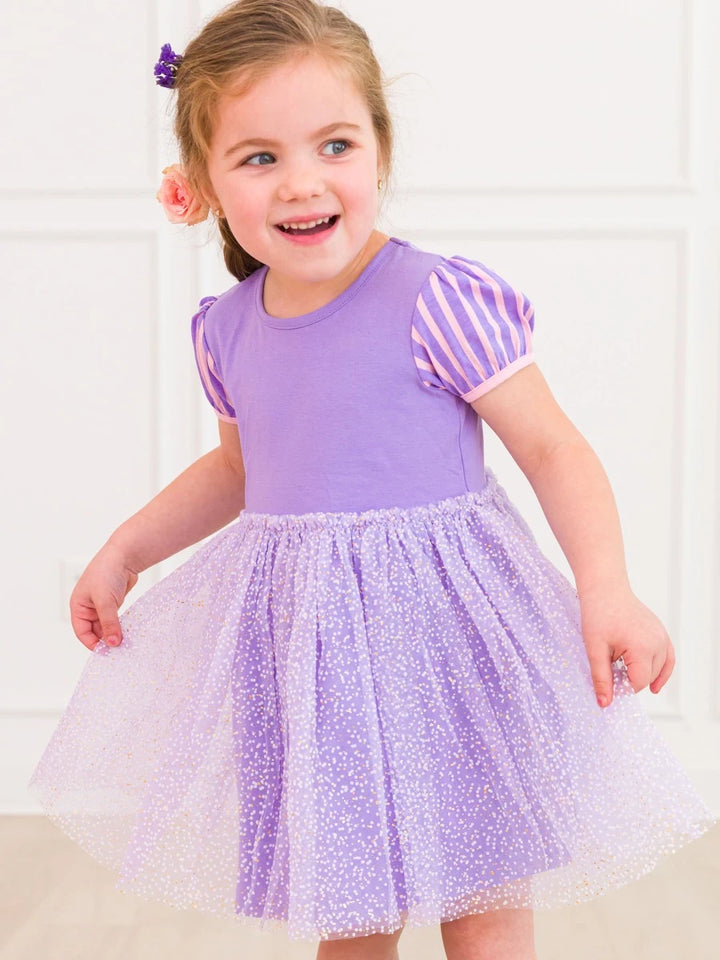 Amethyst Princess Short Sleeve Princess Bow Twirl Dress