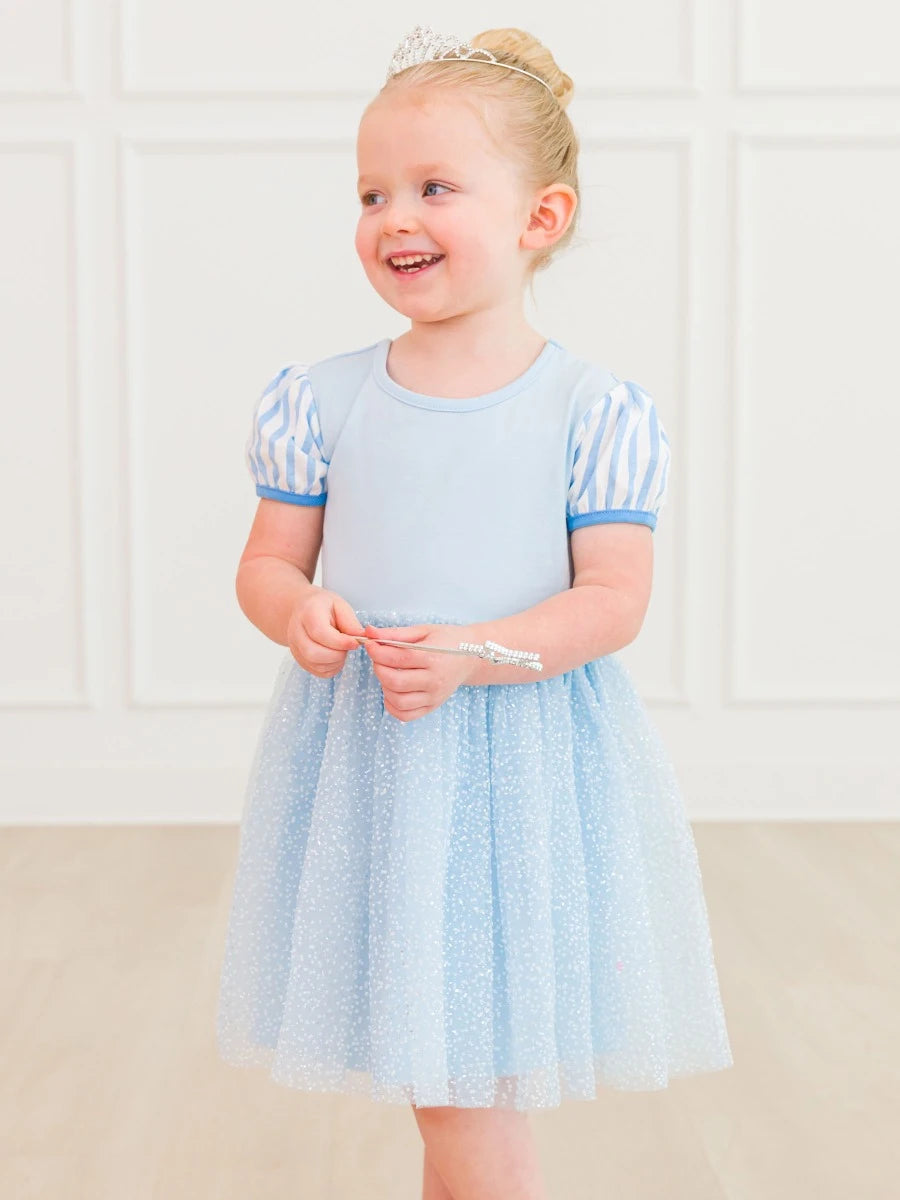 Crystal Blue Princess Short Sleeve Twirl Dress