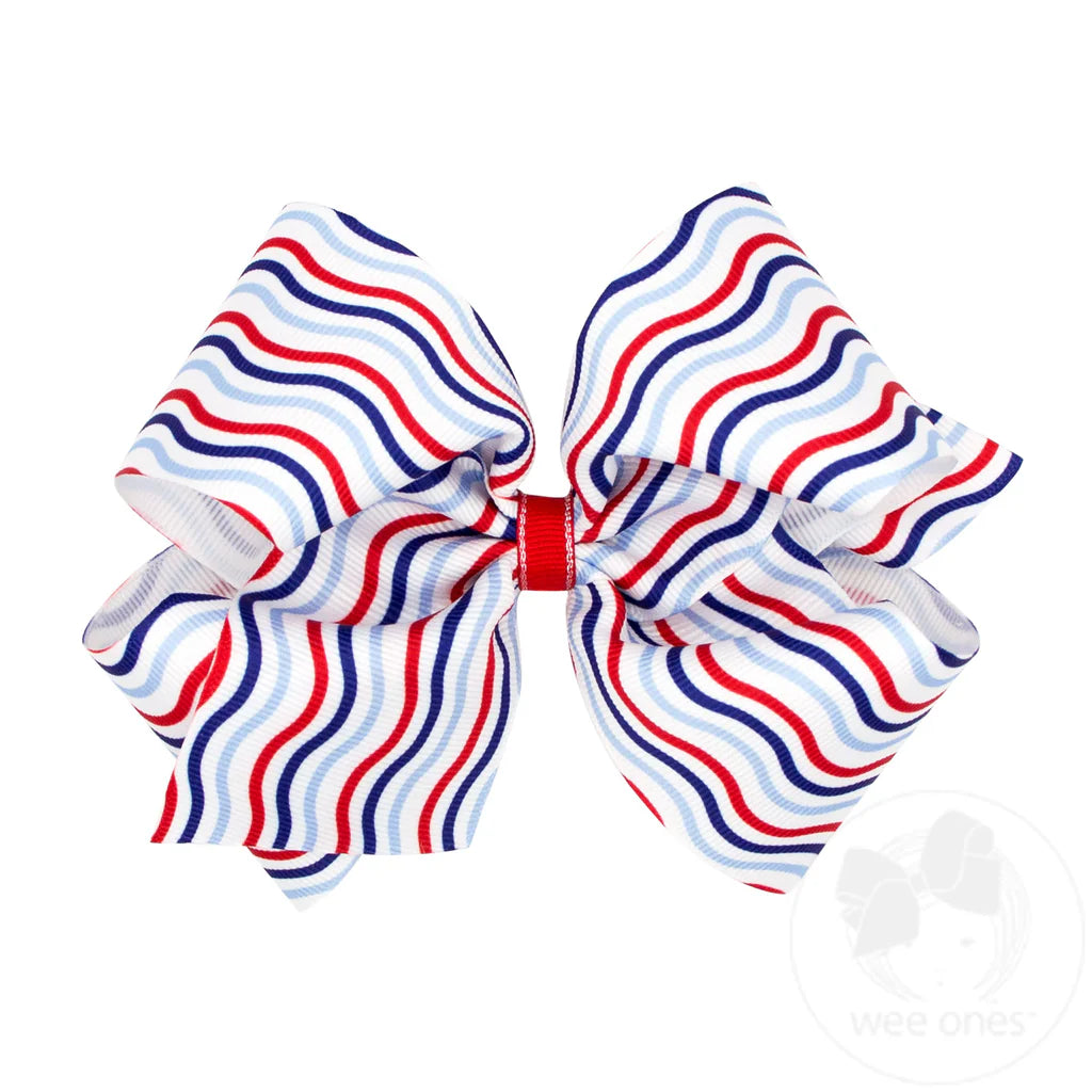 Grosgrain Hair Bow with Americana Stripe Print