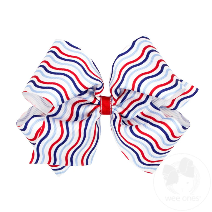 Grosgrain Hair Bow with Americana Stripe Print