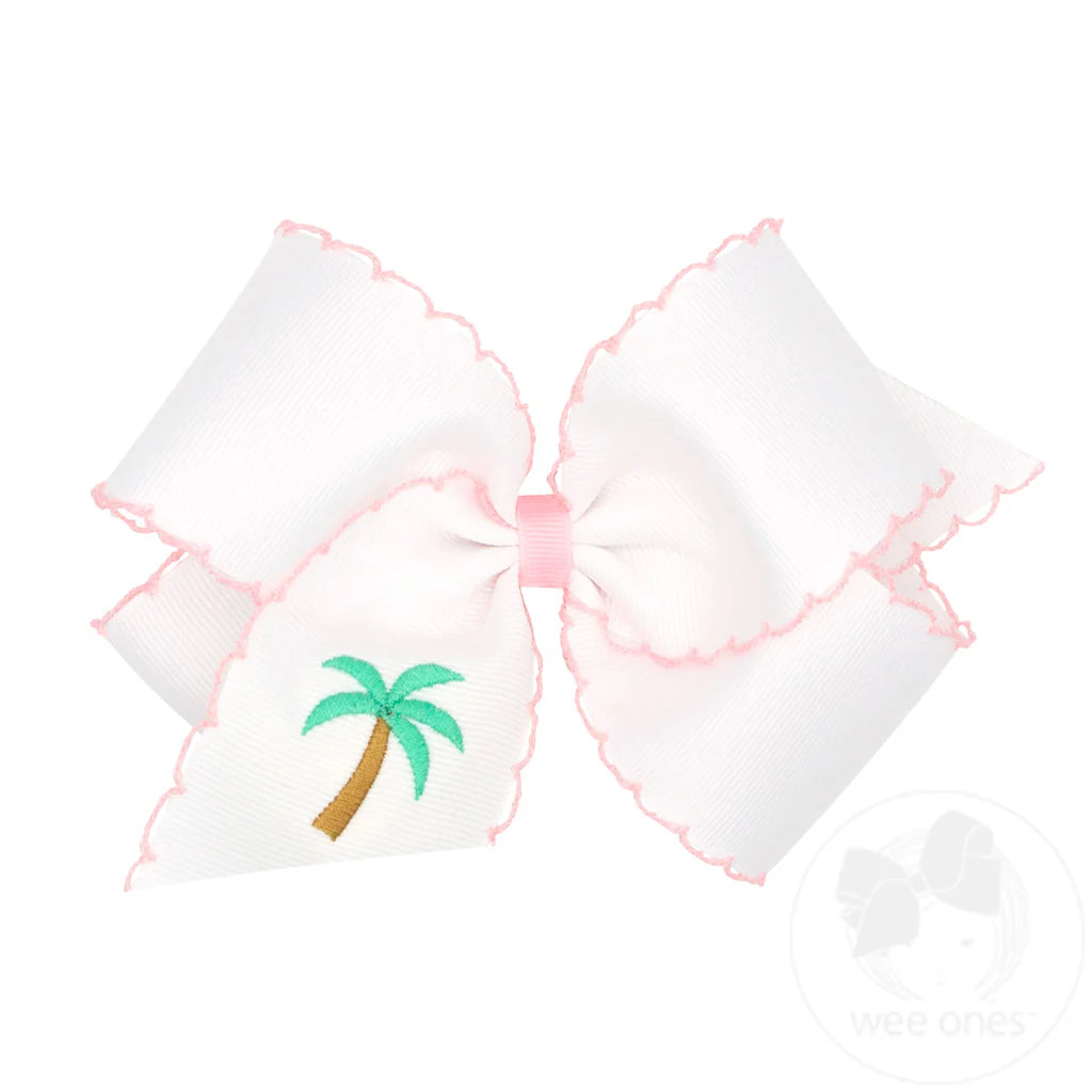 Grosgrain Hair Bow with Moonstitch Edge and Palm Tree Embroidery