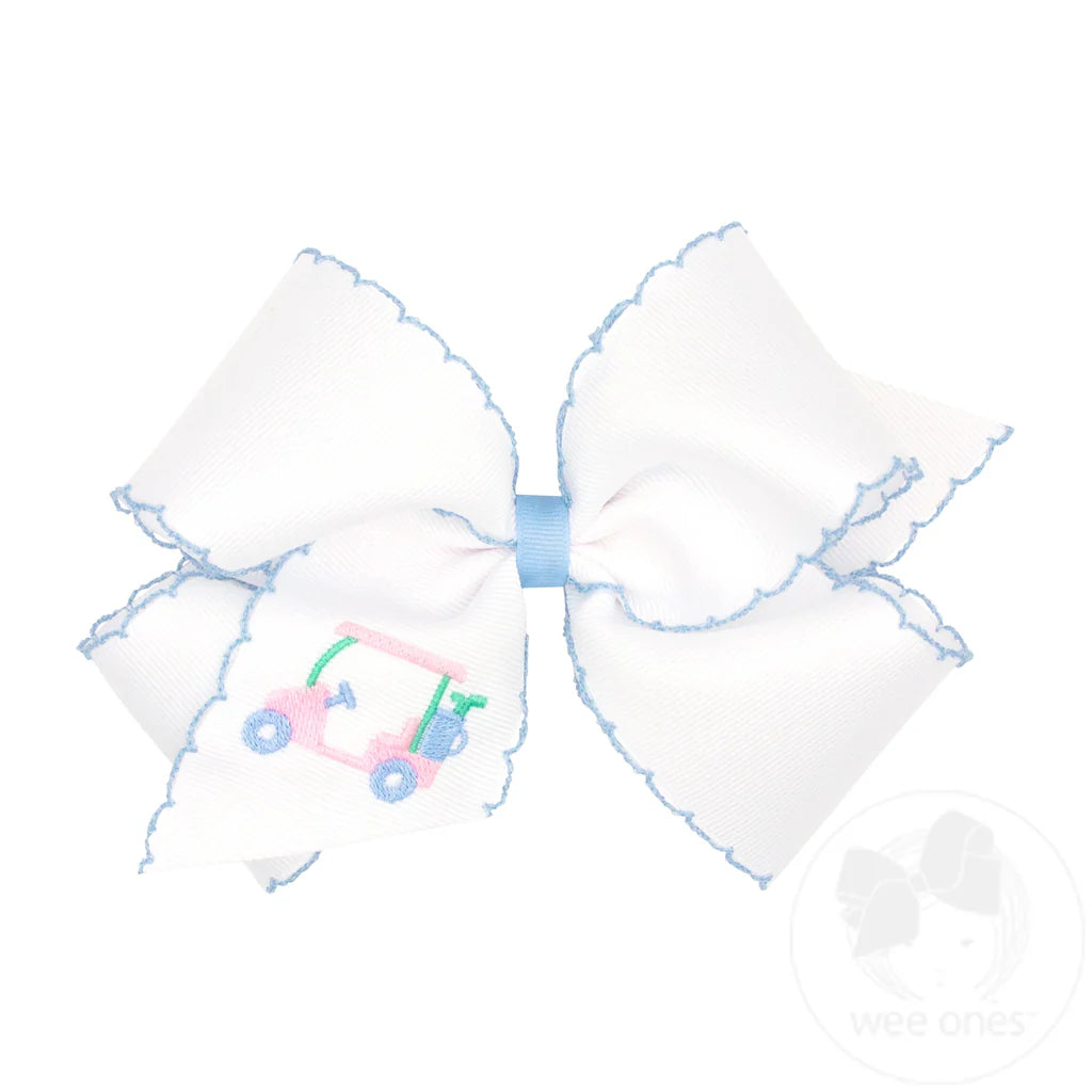 Grosgrain Hair Bow with Moonstitch Edge and Country Club Golf Cart Embroidery