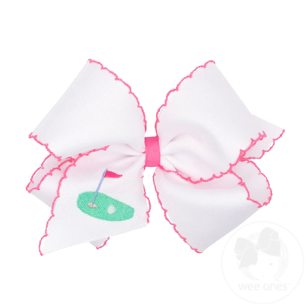 Grosgrain Hair Bow with Moonstitch Edge and Country Club Golf Green Embroidery
