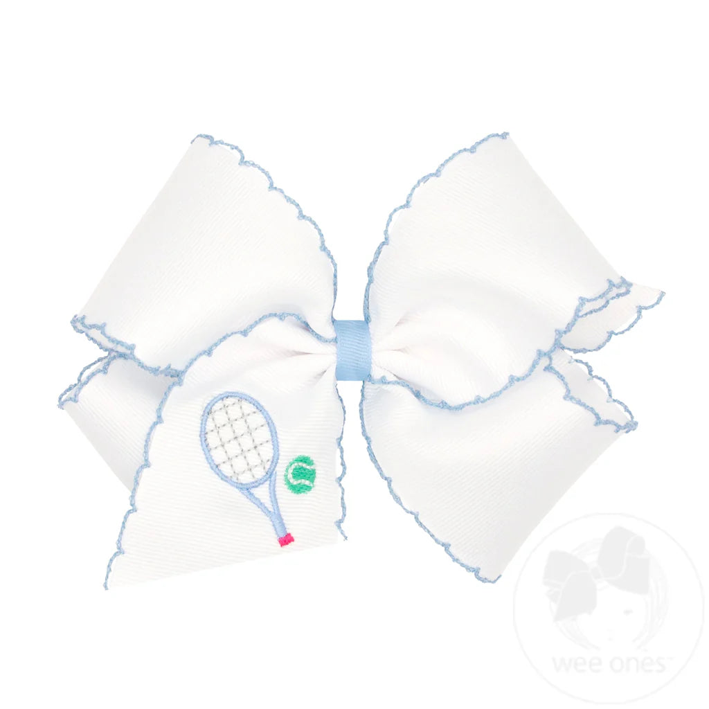 Grosgrain Hair Bow with Moonstitch Edge and Country Club Racket Embroidery