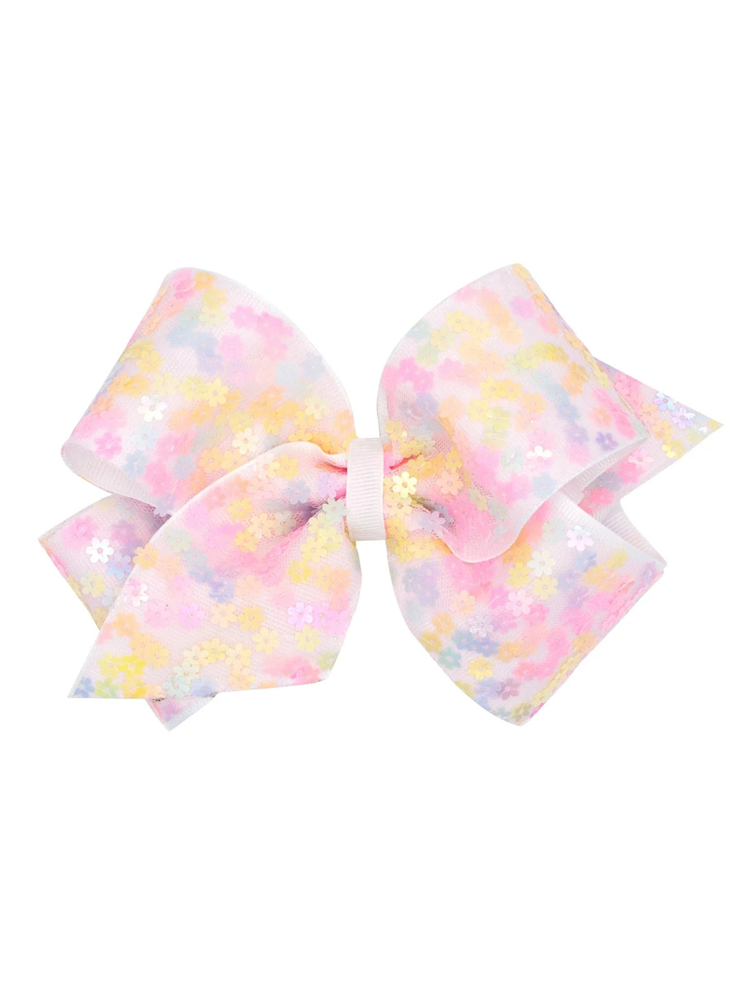 Flower Sequin Tulle Overlay Grosgrain Hair Bow- Multicolor