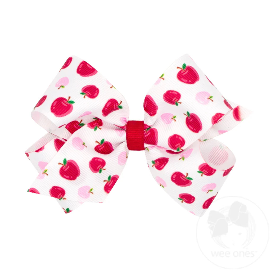 Medium Apple Print Grosgrain Hair Bow