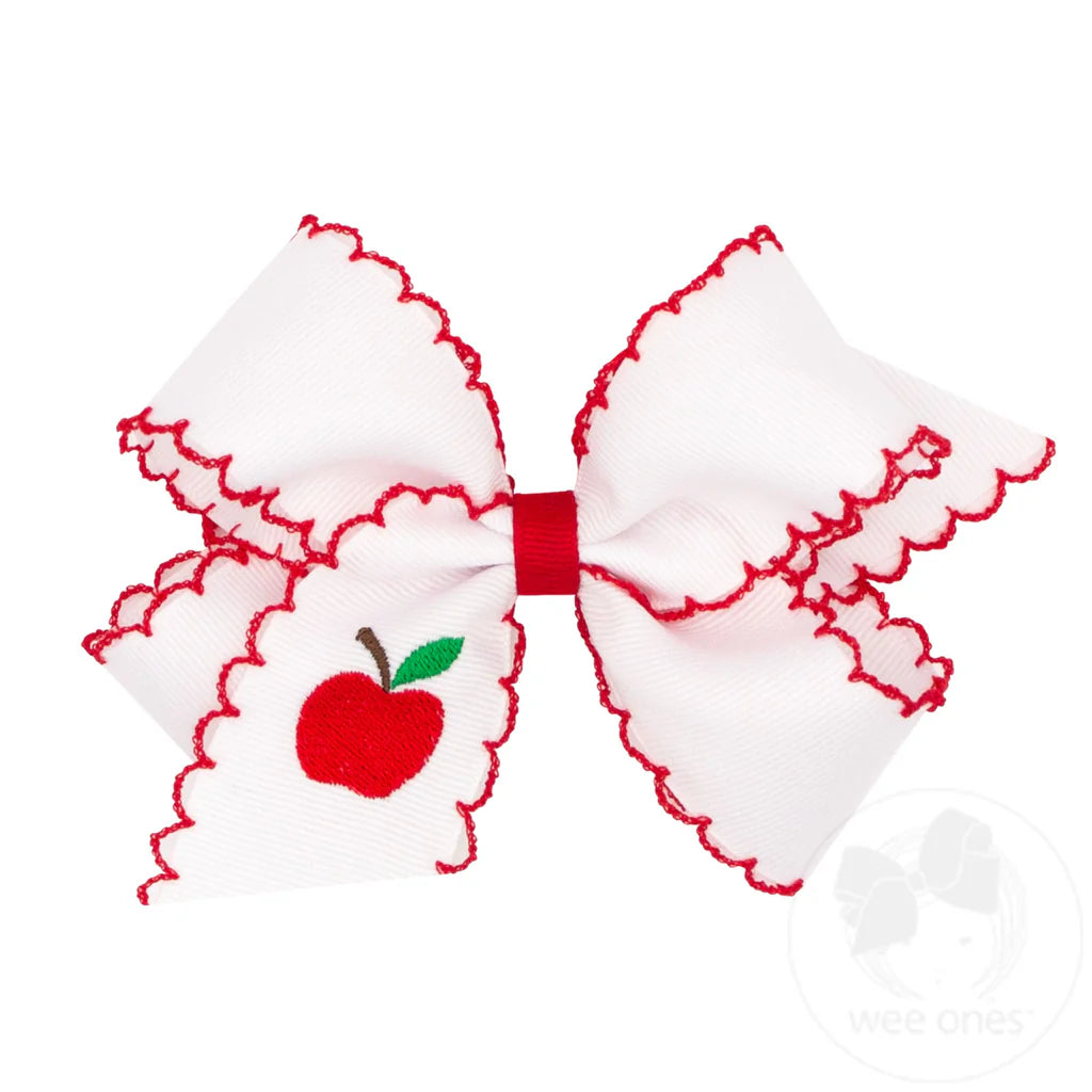 Apple Harvest Embroidery Grosgrain Hair Bow with Moonstitch Edge