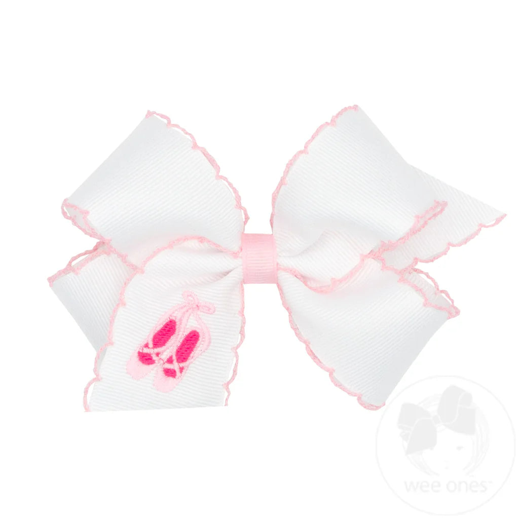 Ballet Slippers Embroidered Grosgrain Hair Bow with Moonstitch Edge