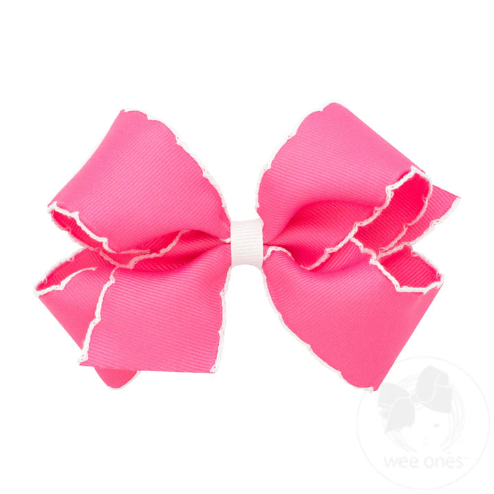 Grosgrain Hot Pink Hair Bow with Contrasting Wrap White Moonstitch