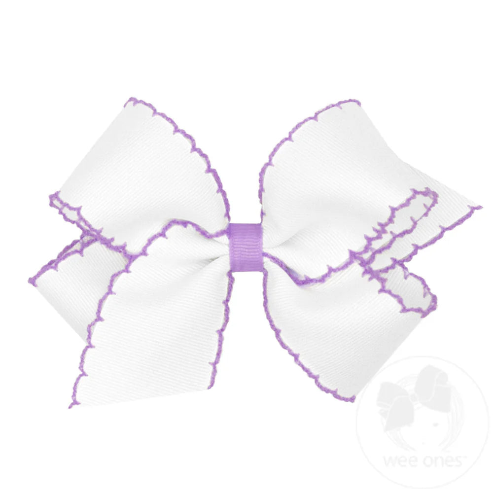 Grosgrain White Hair Bow with Contrasting Wrap Light Orchid Moonstitch