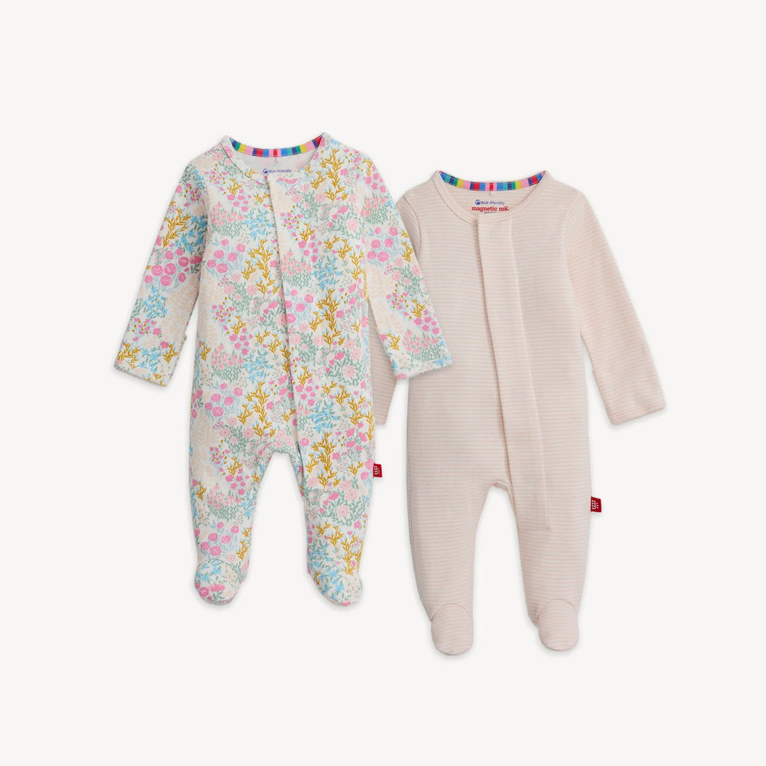 Organic Cotton Footie 2pck Meadow Song / Countryside Stripe Magnetic Me