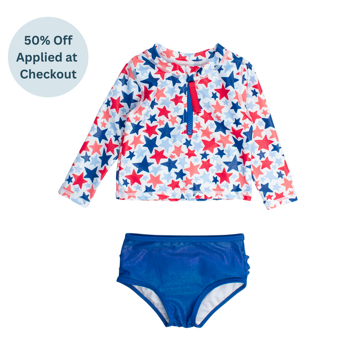 Shimmer Star Spangled Long Sleeve 2 Piece Rash Guard