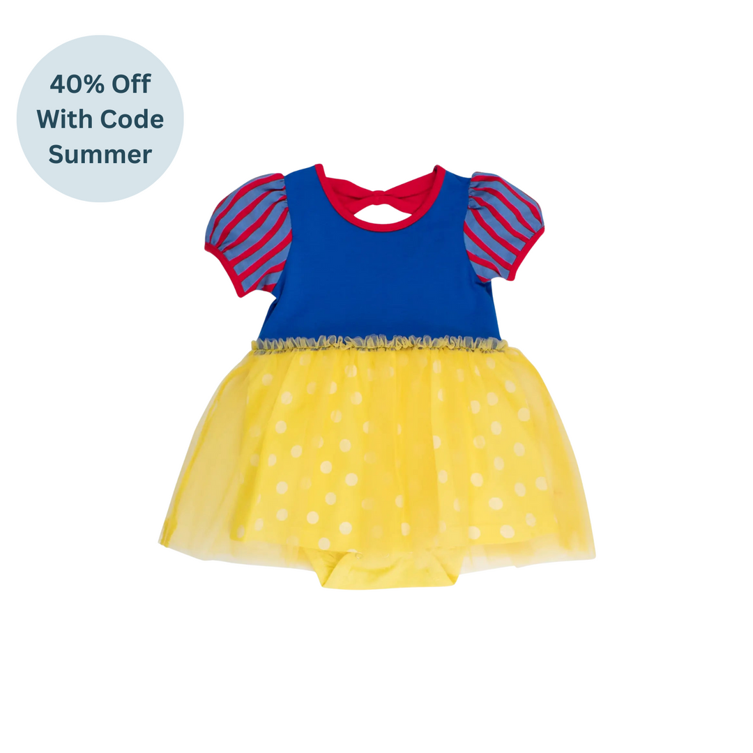 Royal Blue and Yellow Princess Short Sleeve Princess Bow Twirl Romper
