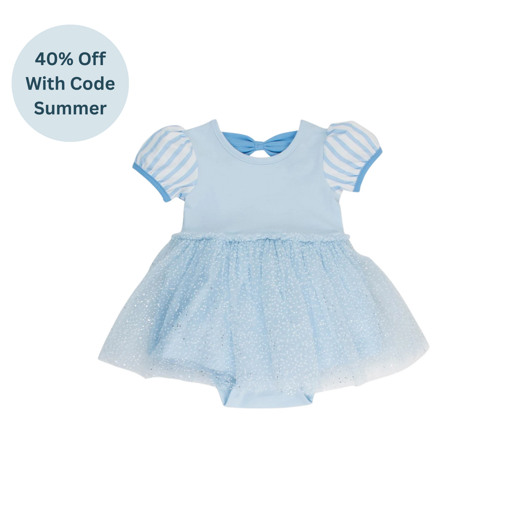 Crystal Blue Princess Short Sleeve Princess Bow Twirl Romper