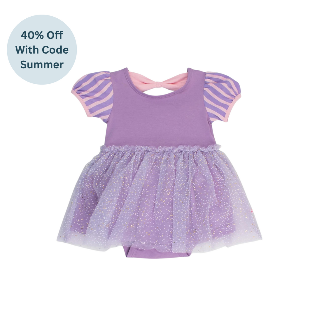 Amethyst Princess Short Sleeve Bow Twirl Romper