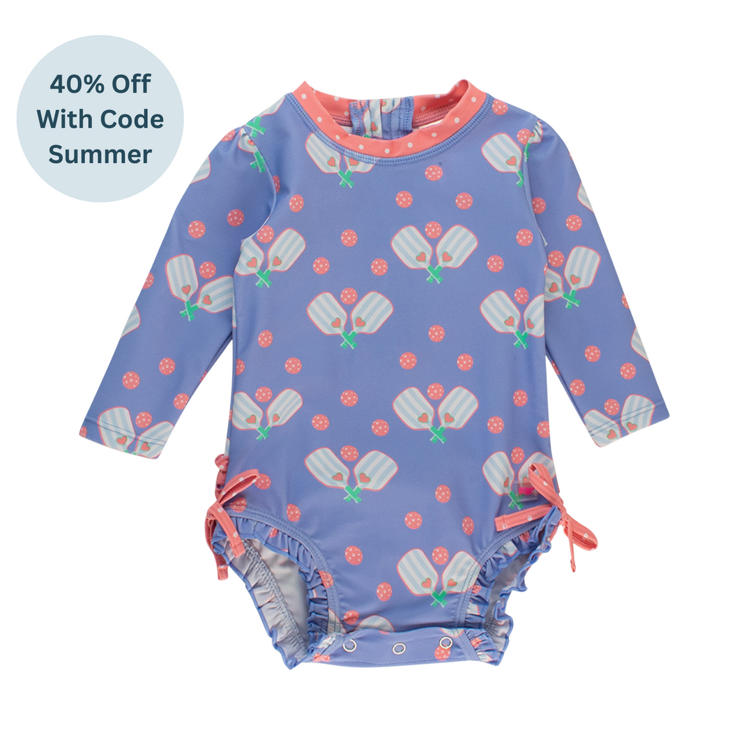 Pickleball Playtime Long Sleeve One Piece Rash Guard Swimsuit