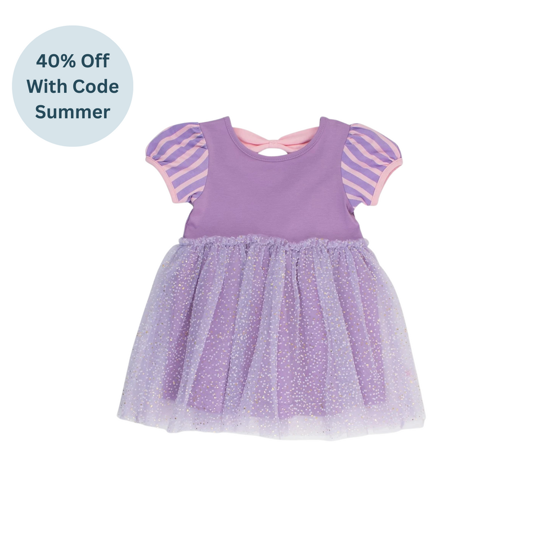 Amethyst Princess Short Sleeve Princess Bow Twirl Dress