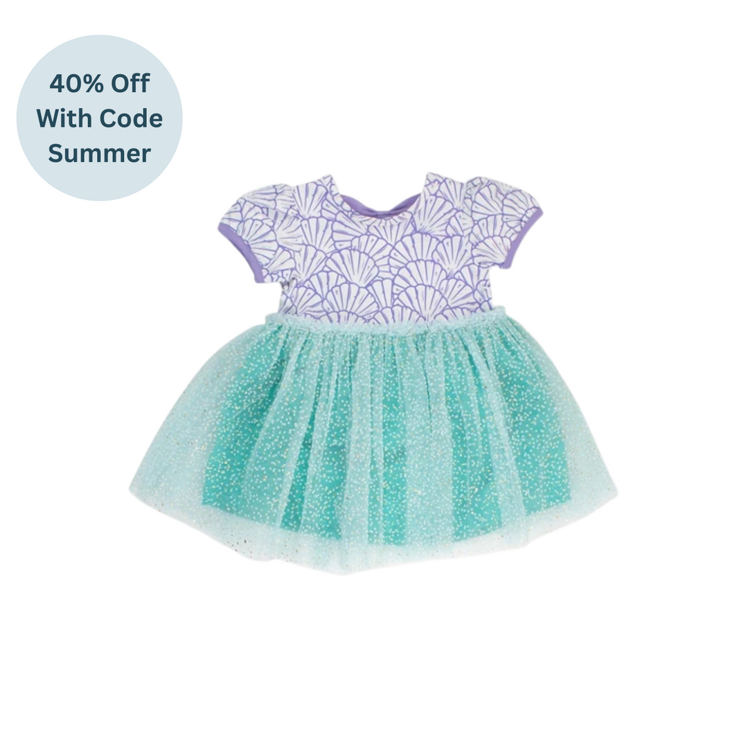 Magical Mermaid Short Sleeve Princess Bow Twirl Dress