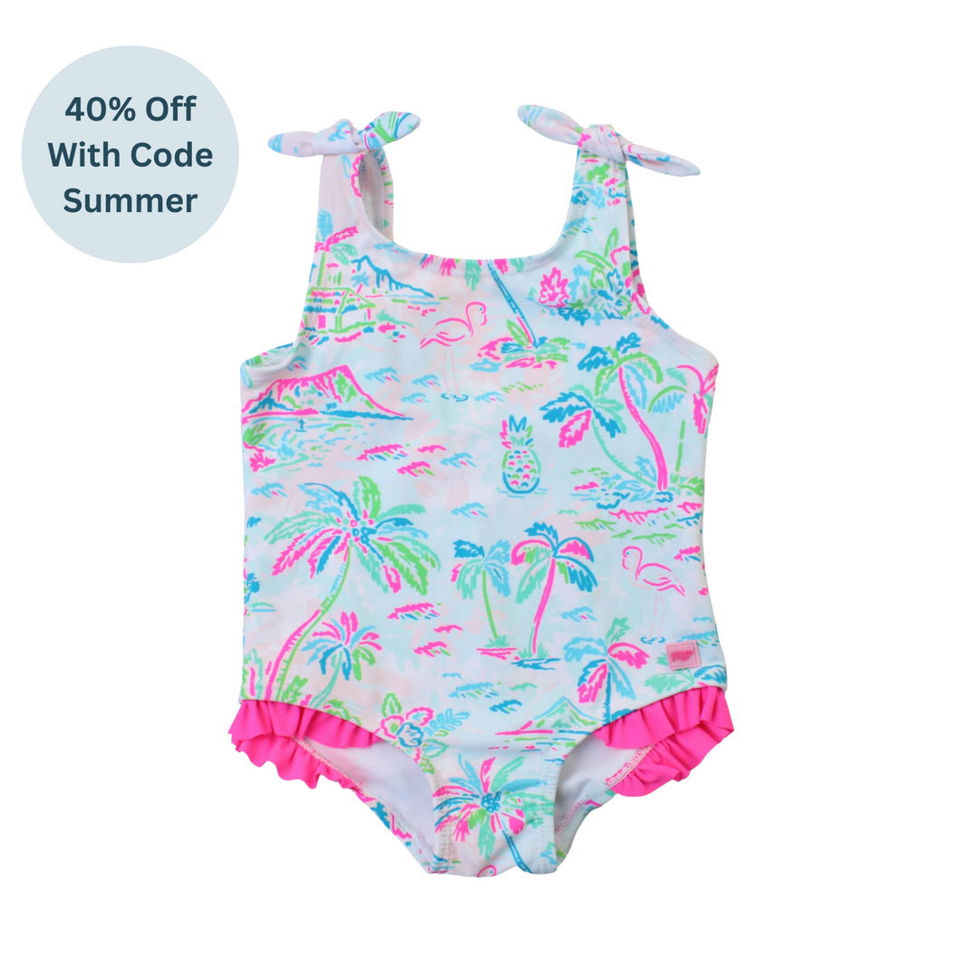 Tropical Resort Tie Shoulder One Piece