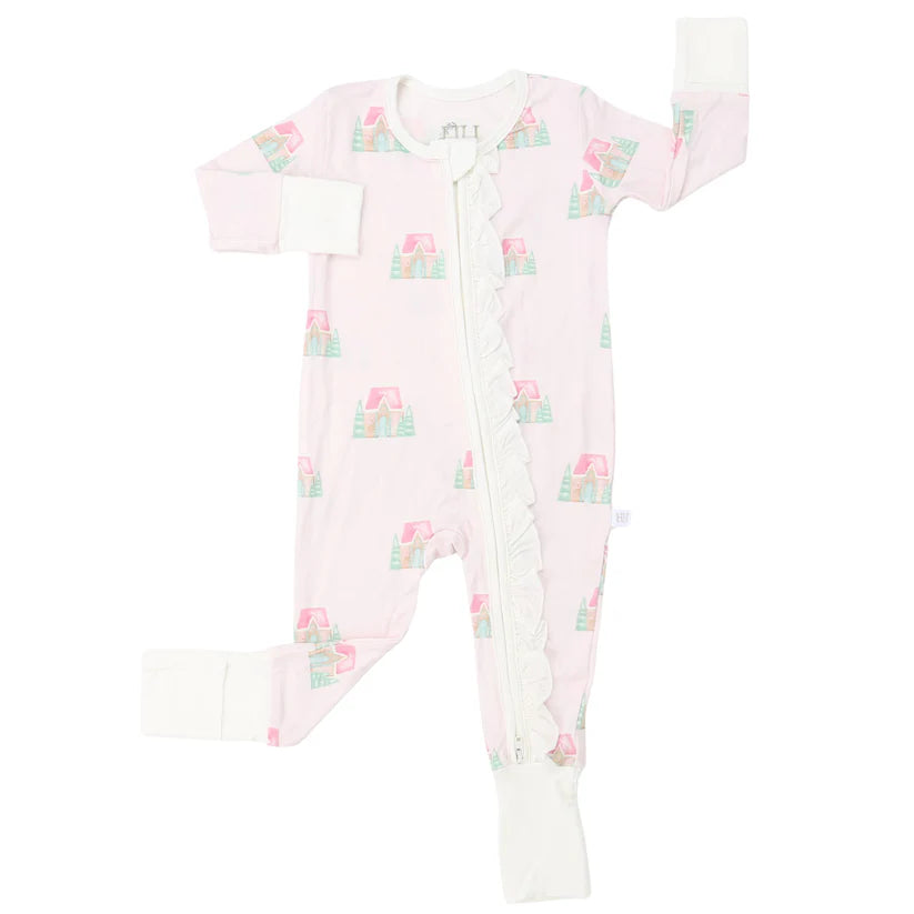 Gingerbread Cottage Double Zipper Romper