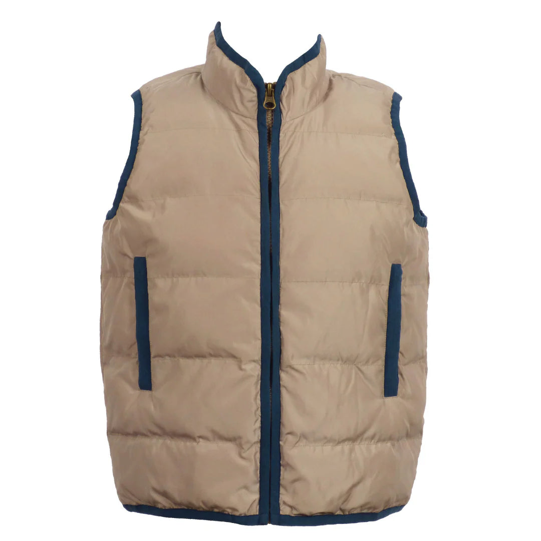 Delta Valley Vest: Wheat with Mallard Blue Trim