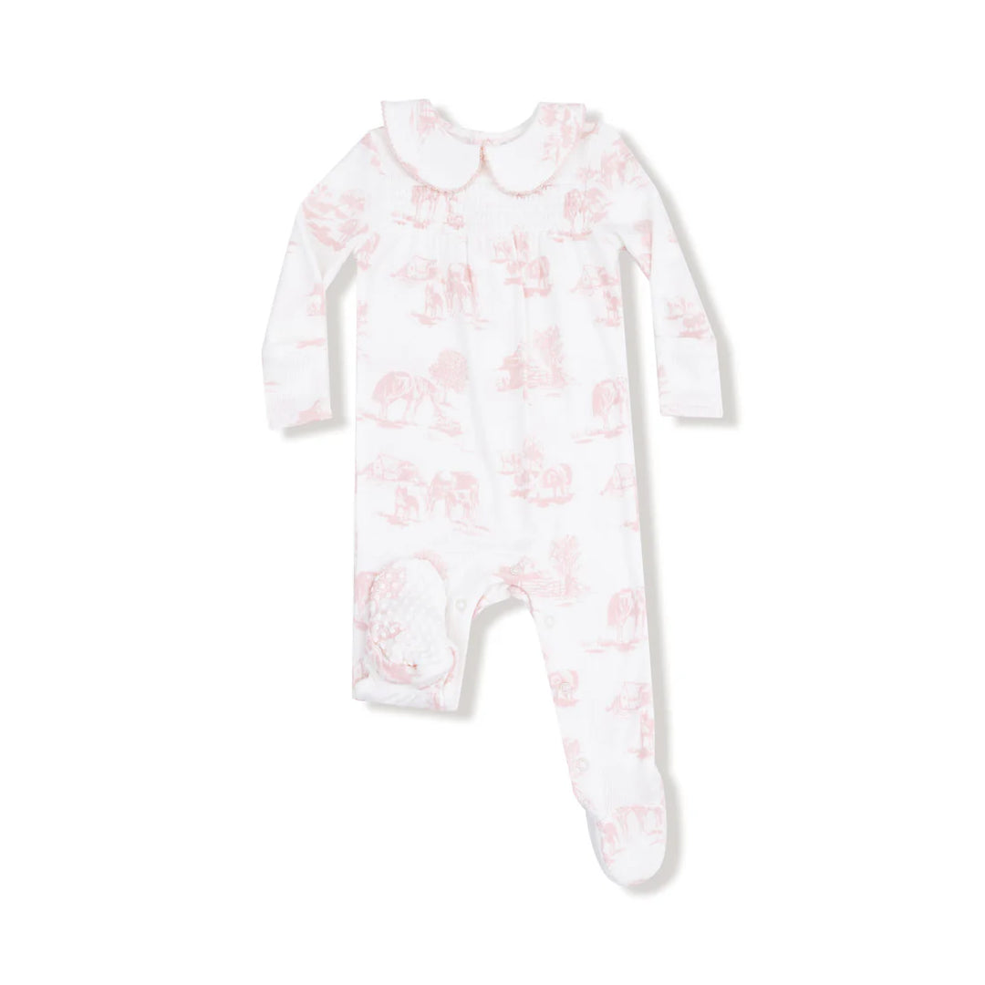 Pink Farm Toile 2 Way Zipper Footie