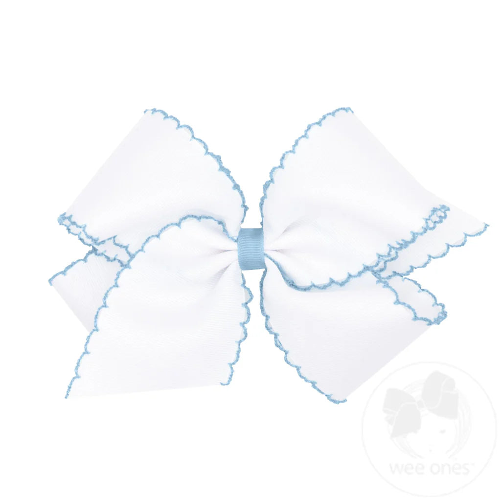 Grosgrain White Hair Bow with Contrasting Wrap Millennium Blue Moonstitch