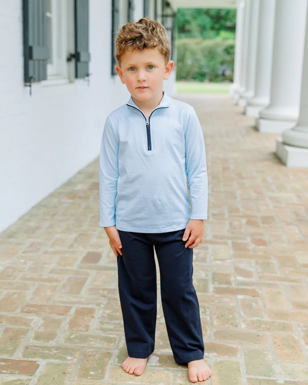 Evan Pullover Pant Set- Mini Blue Gingham