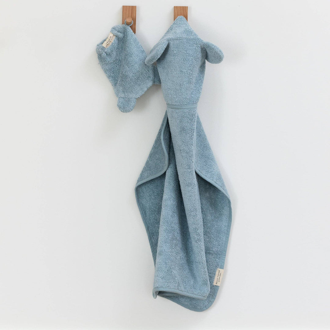 Hooded Towel + Wash Mitt Set Fog: Blue