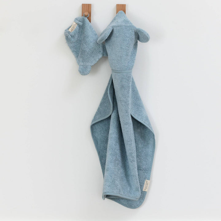 Hooded Towel + Wash Mitt Set Fog: Blue