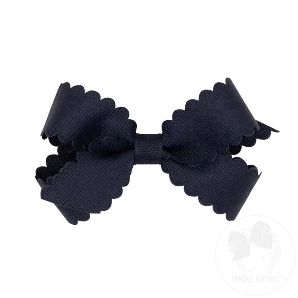 Grosgrain Navy Hair Bow Scalloped Edge