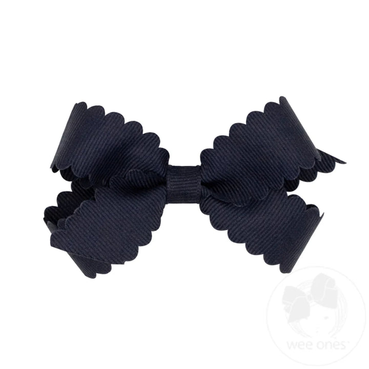 Grosgrain Navy Hair Bow Scalloped Edge