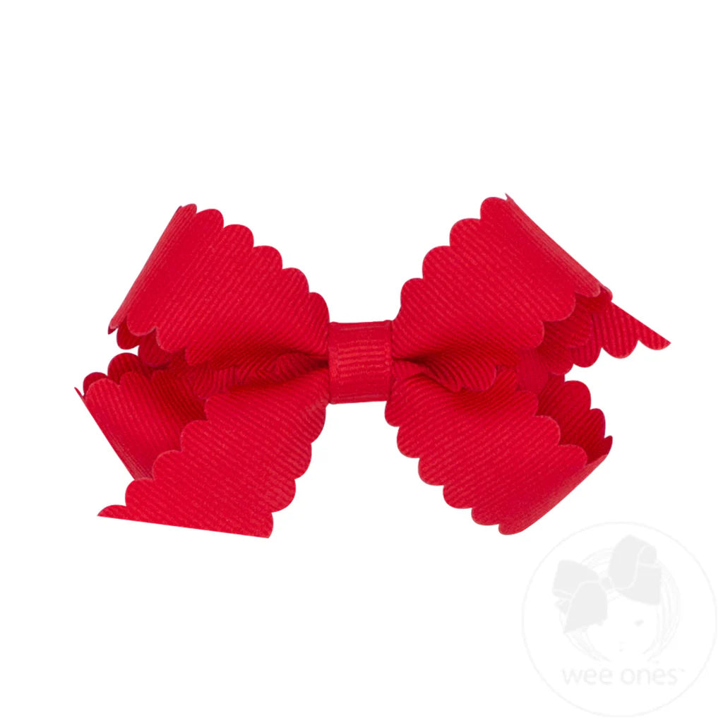 Grosgrain Red Hair Bow Scalloped Edge