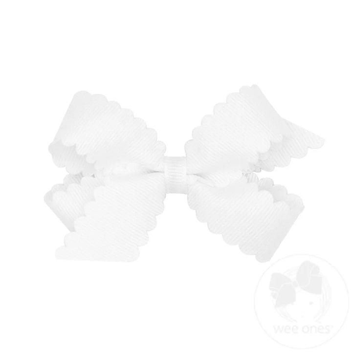 Grosgrain White Hair Bow Scalloped Edge