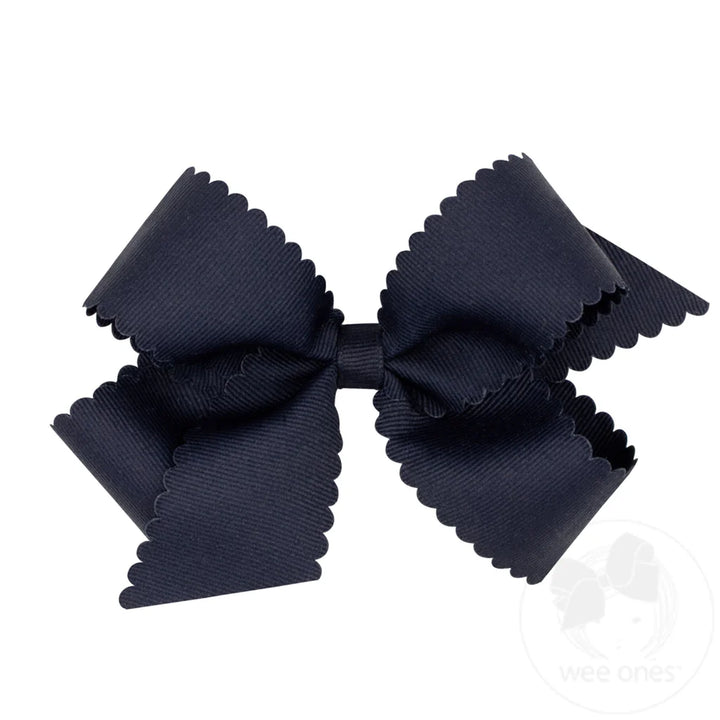 Grosgrain Navy Hair Bow Scalloped Edge