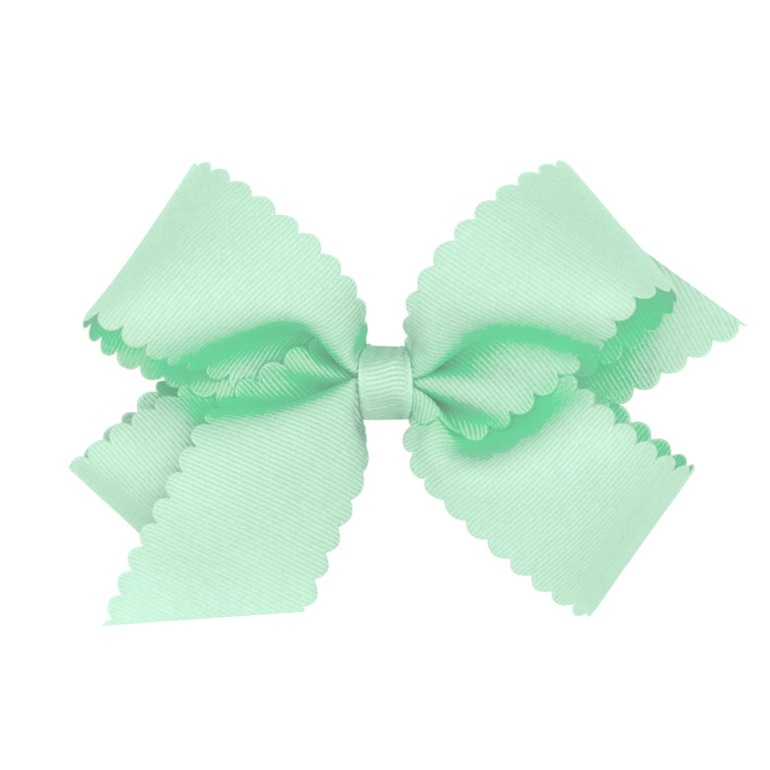 Grosgrain Pastel Green Hair Bow Scalloped Edge