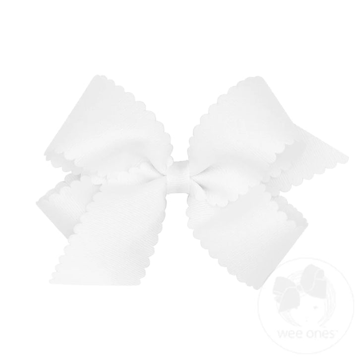 Grosgrain White Hair Bow Scalloped Edge