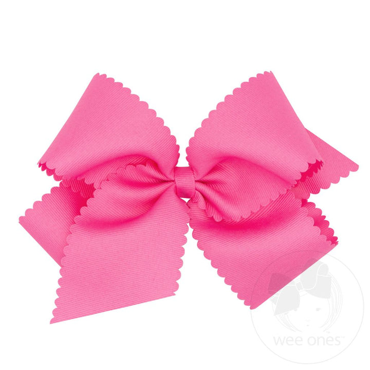 Grosgrain Hot Pink Hair Bow Scalloped Edge