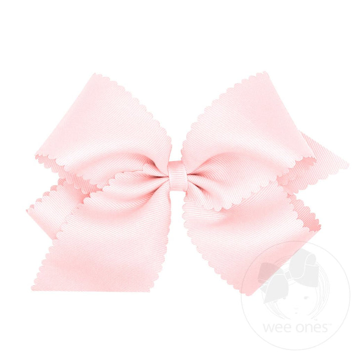 Grosgrain Powder Pink Hair Bow Scalloped Edge