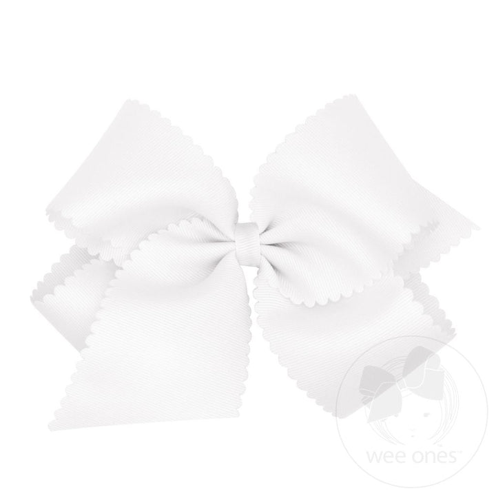 Grosgrain White Hair Bow Scalloped Edge