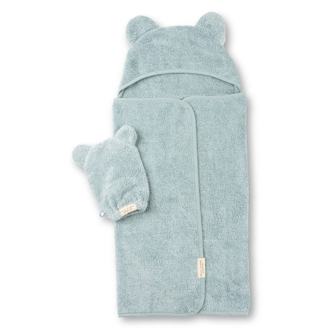 Hooded Towel + Wash Mitt Set Fog: Blue