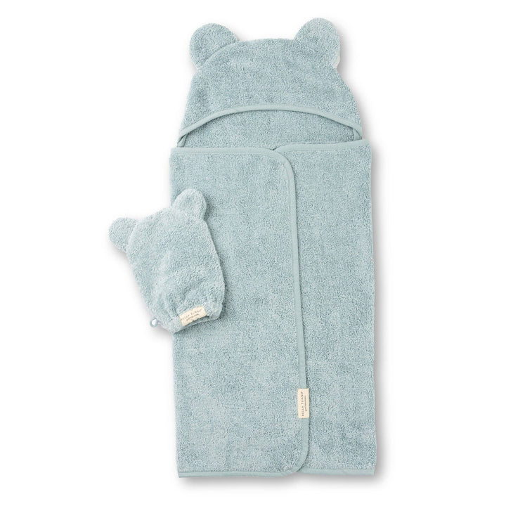 Hooded Towel + Wash Mitt Set Fog: Blue