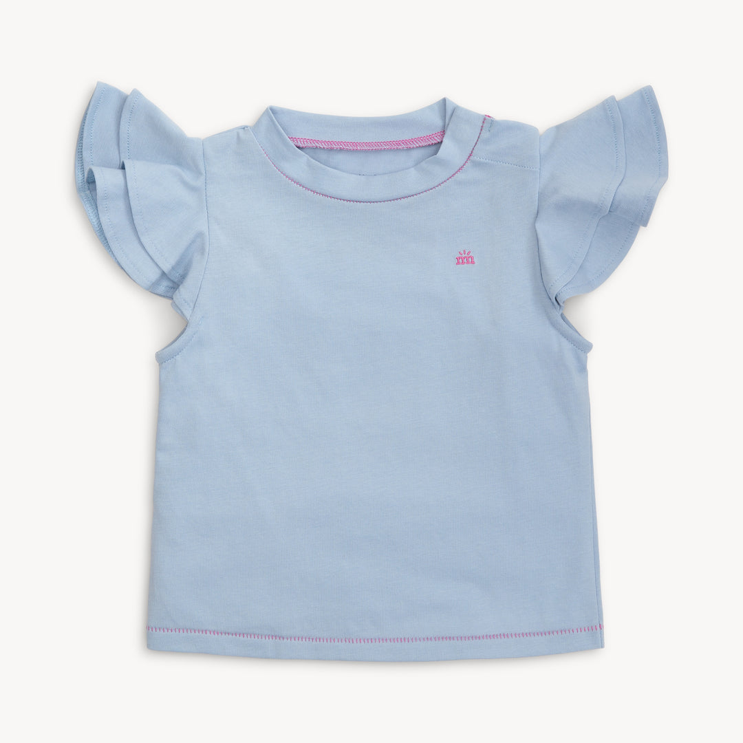 Blue Cotton Double Ruffle Tee