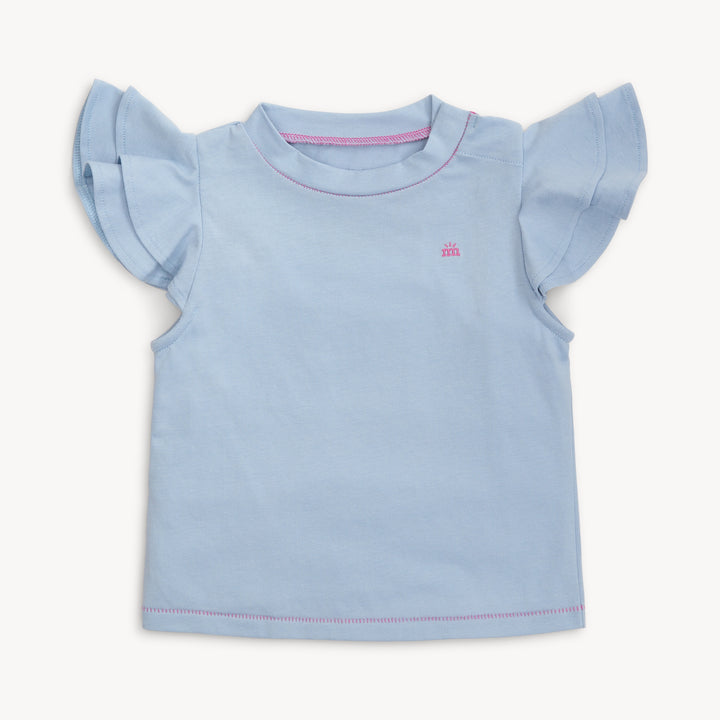 Blue Cotton Double Ruffle Tee