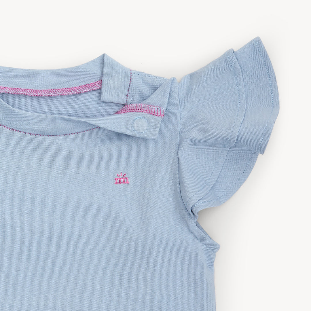Blue Cotton Double Ruffle Tee
