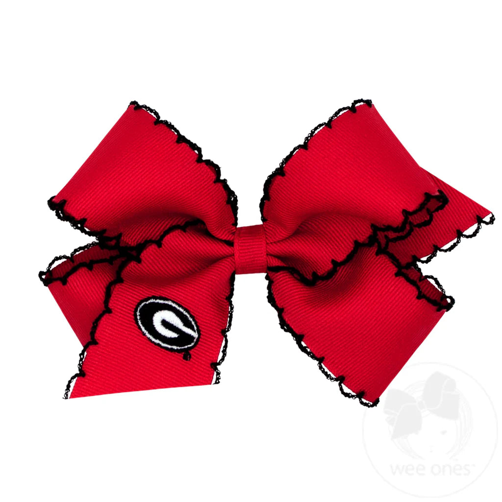 Grosgrain Hair Bow with Moonstitch Edge and Embroidered Collegiate Logo