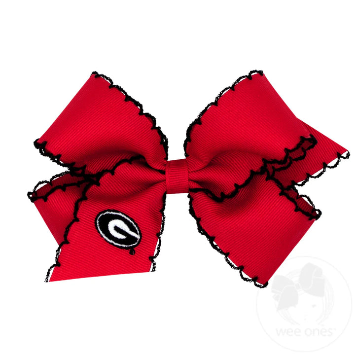 Grosgrain Hair Bow with Moonstitch Edge and Embroidered Collegiate Logo