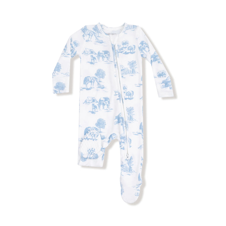 Blue Farm Toile 2 Way Zipper Footie